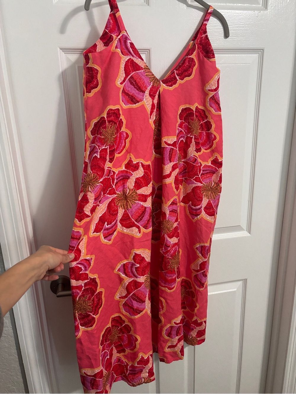 NWOT LOFT 00 Petite Pink Floral Linen Blend Slip Midi Dress Resort Beach
